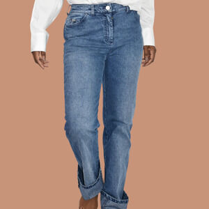 St John Sport Jean Blue Straight Leg Marie Gray Medium Rise Wash Stretch Denim 4